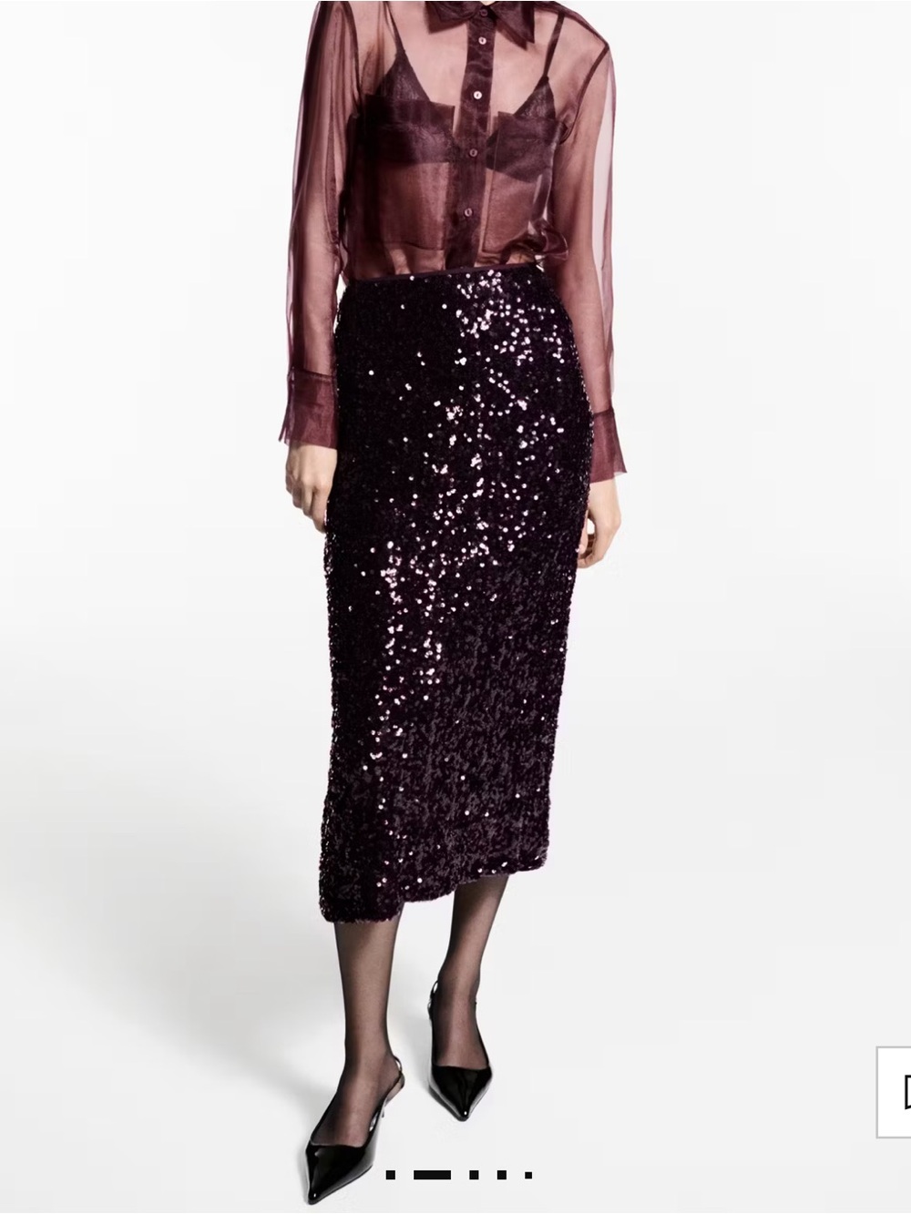 Mango Plum Purple Sequin Midi Skirt